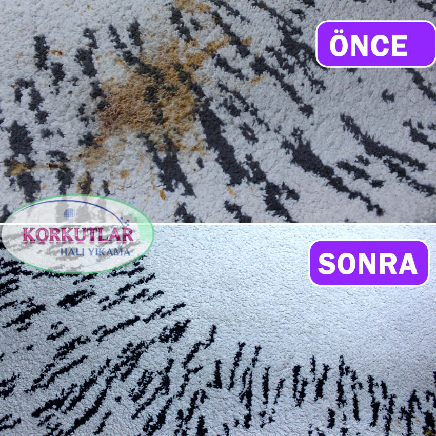 Halıya dökülen kahve lekesi, yıkama öncesi ve sonrası